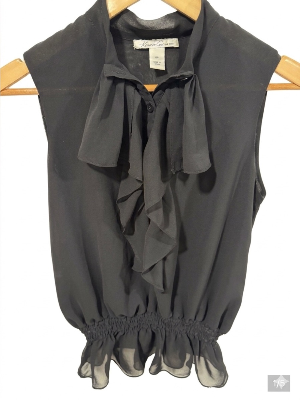 Kenneth Cole New York Spend Women’s Black Ruffle Sleeveless Blouse 0P